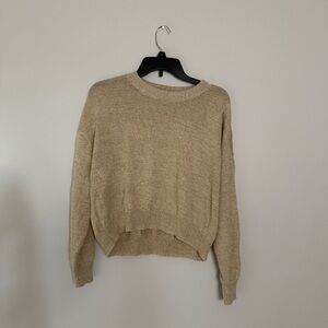 Divided Tan Crew Neck Sweater with Ribbed Trim